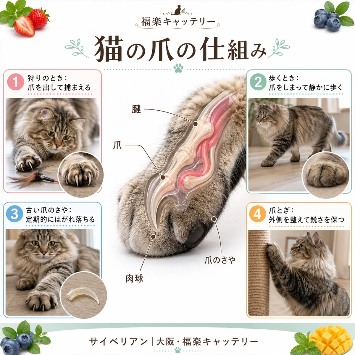 猫の爪のしくみ｜引き込み式の構造と爪研ぎの必要性