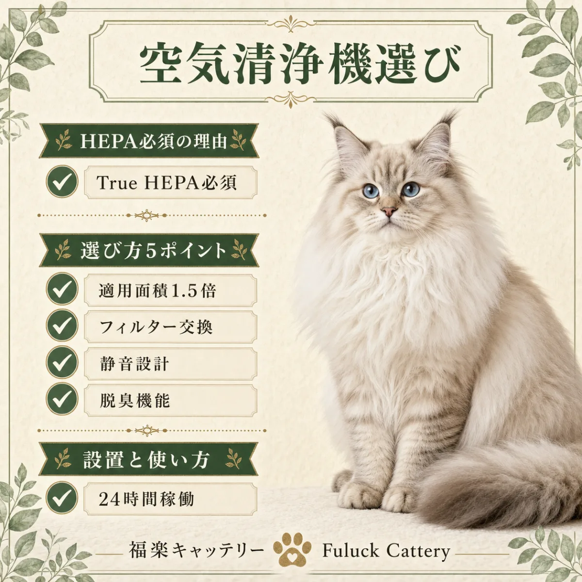 猫アレルギー対策｜空気清浄機の選び方チェックリスト（HEPAフィルター・設置場所・使い方）