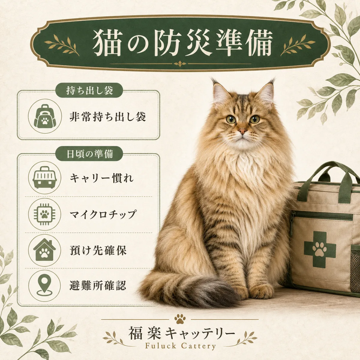 猫の防災対策チェックリスト｜非常持ち出し袋と4つの日頃の備え