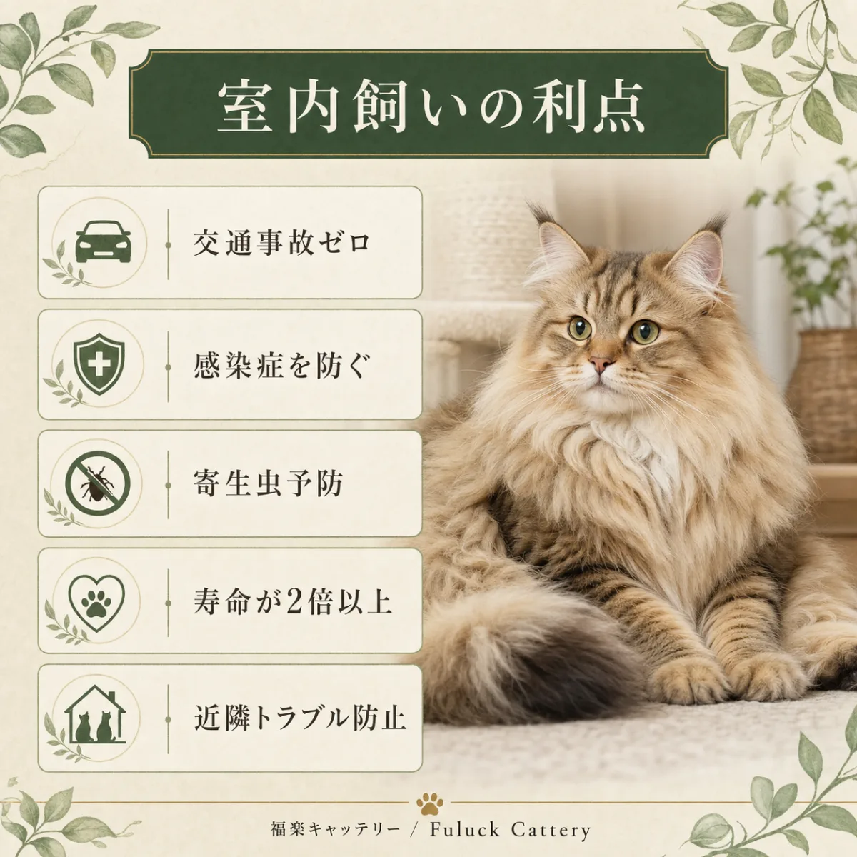 完全室内飼いの5つのメリット｜福楽キャッテリー