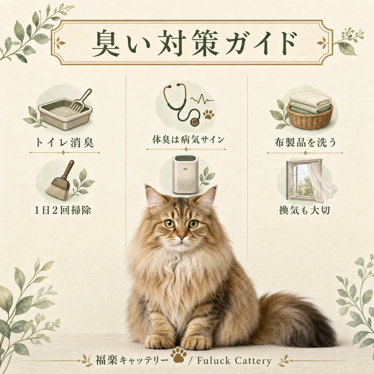 猫の臭い対策3つのポイント：トイレ・体臭・部屋の消臭法｜福楽キャッテリー