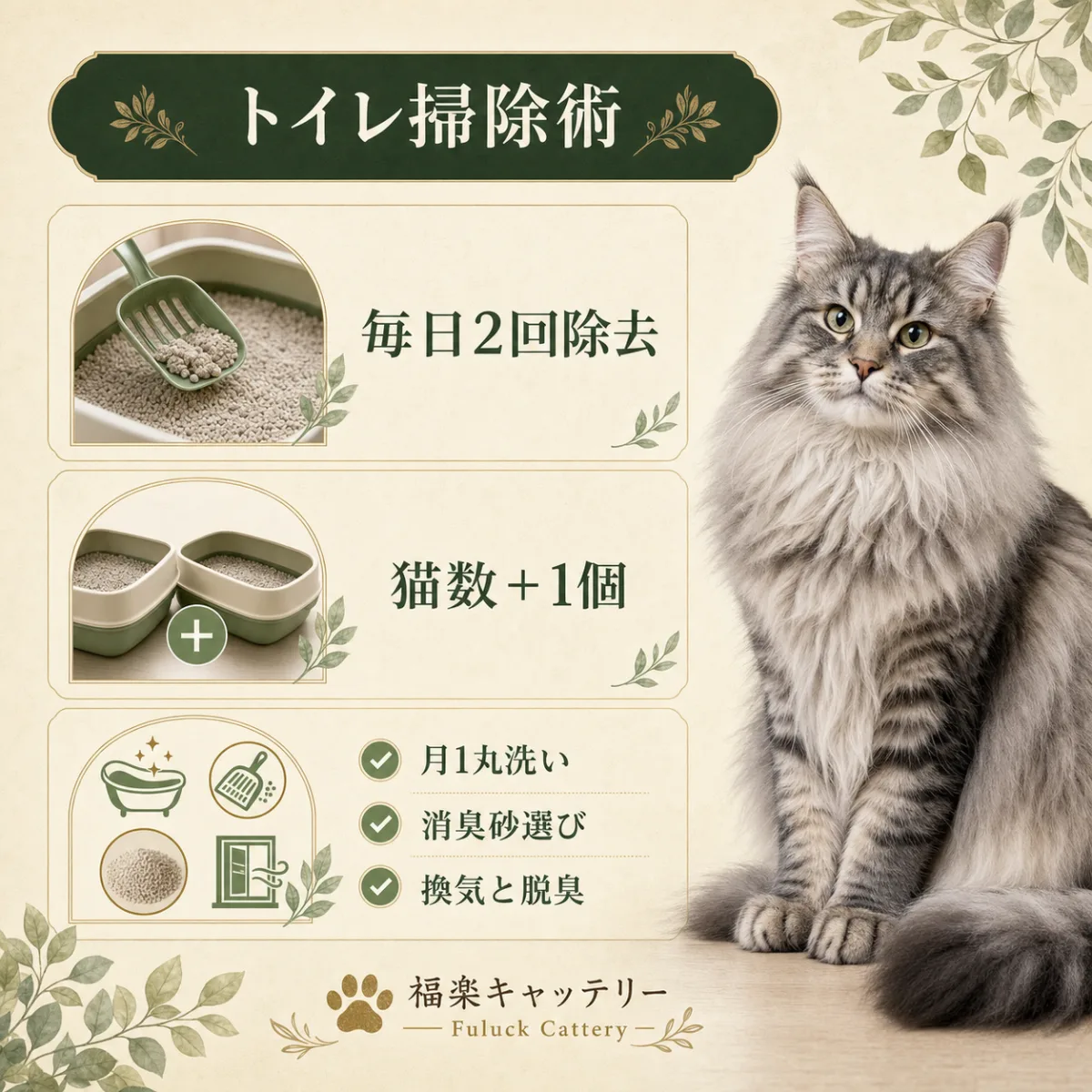 猫のトイレ掃除の頻度・個数・臭い対策まとめ｜福楽キャッテリー