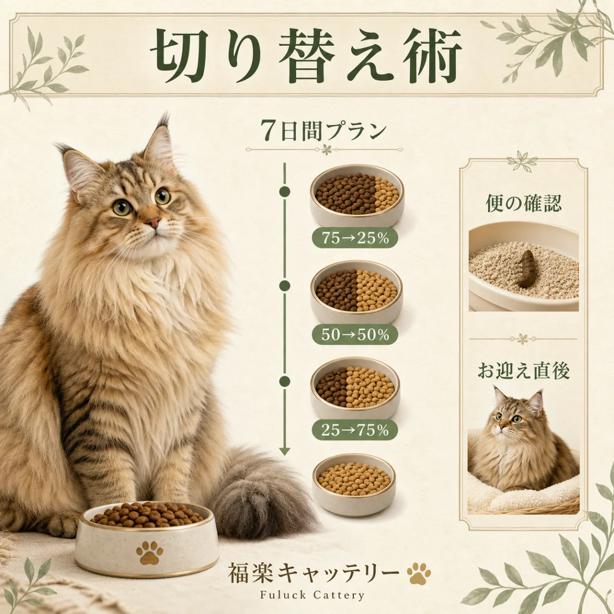 猫のフード切り替え7日間プラン｜下痢を防ぐ安全な移行方法