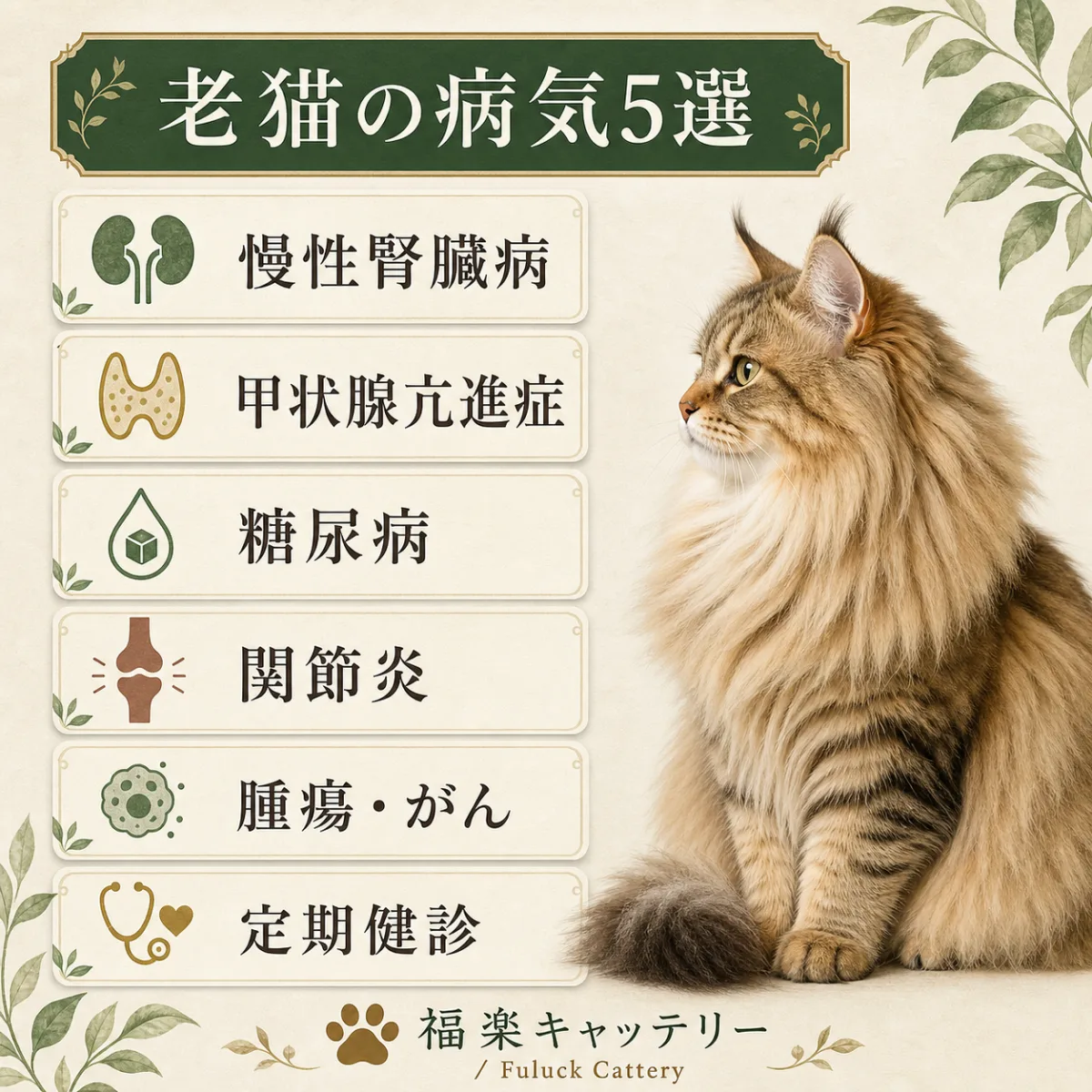 シニア猫に多い病気5選と定期健診の重要性｜福楽キャッテリー