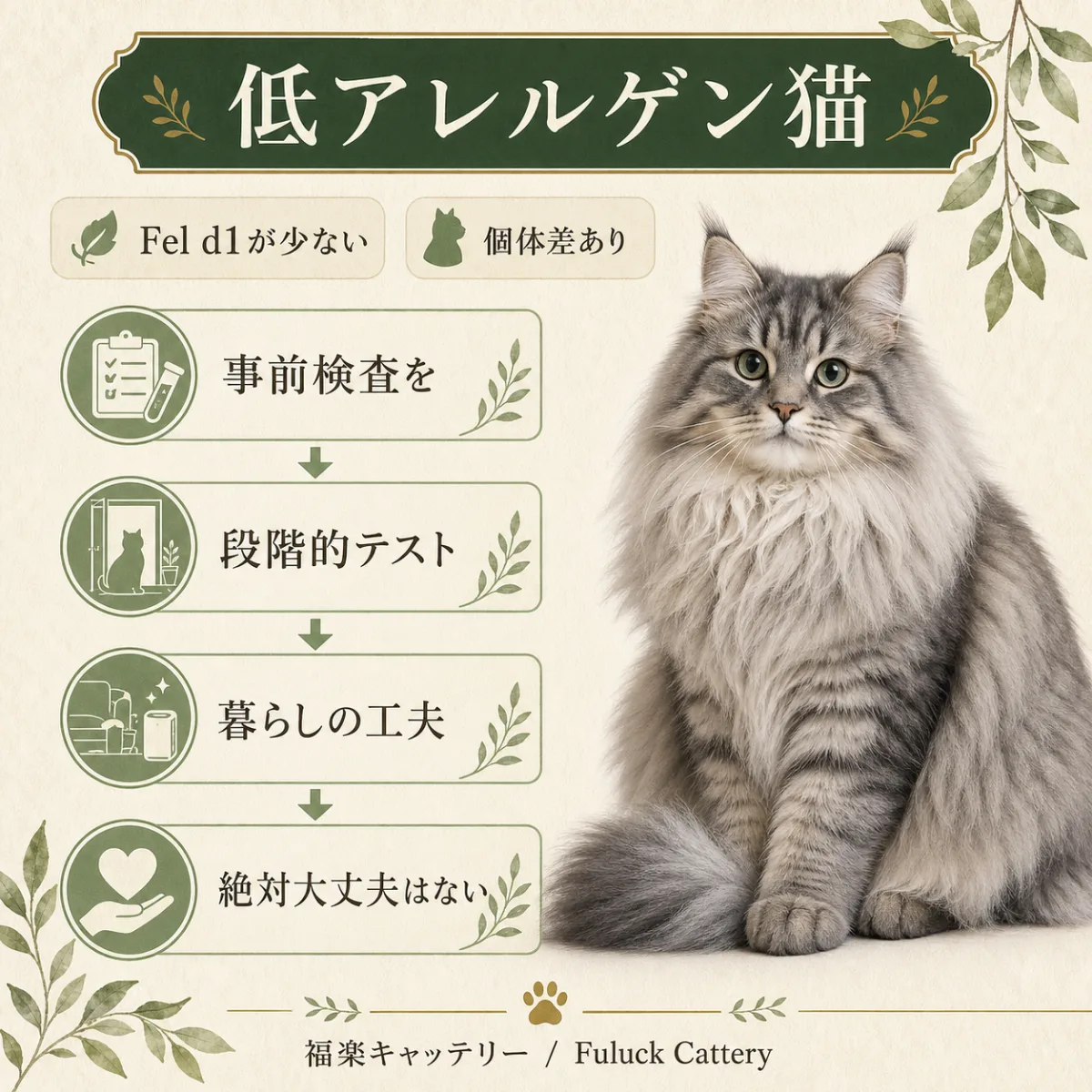 猫アレルギーでもサイベリアンをお迎えするための4ステップ事前テスト法｜福楽キャッテリー
