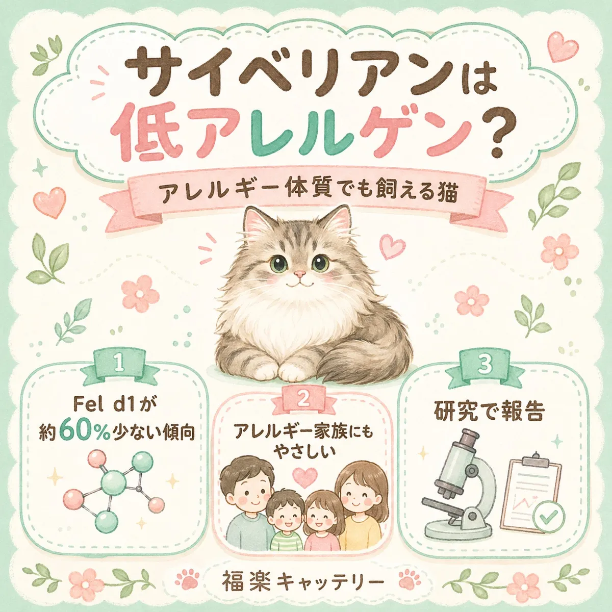 Fel d1タンパク質と低アレルゲン猫種の関係を示すイラスト