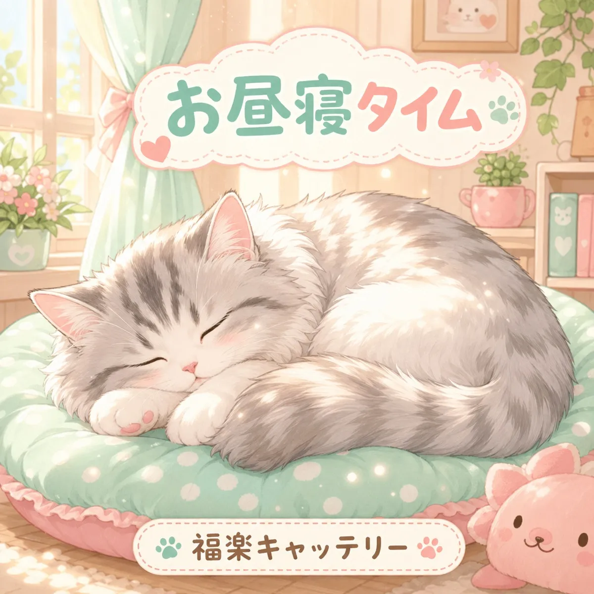 ゆったり昼寝するサイベリアンの癒しイラスト