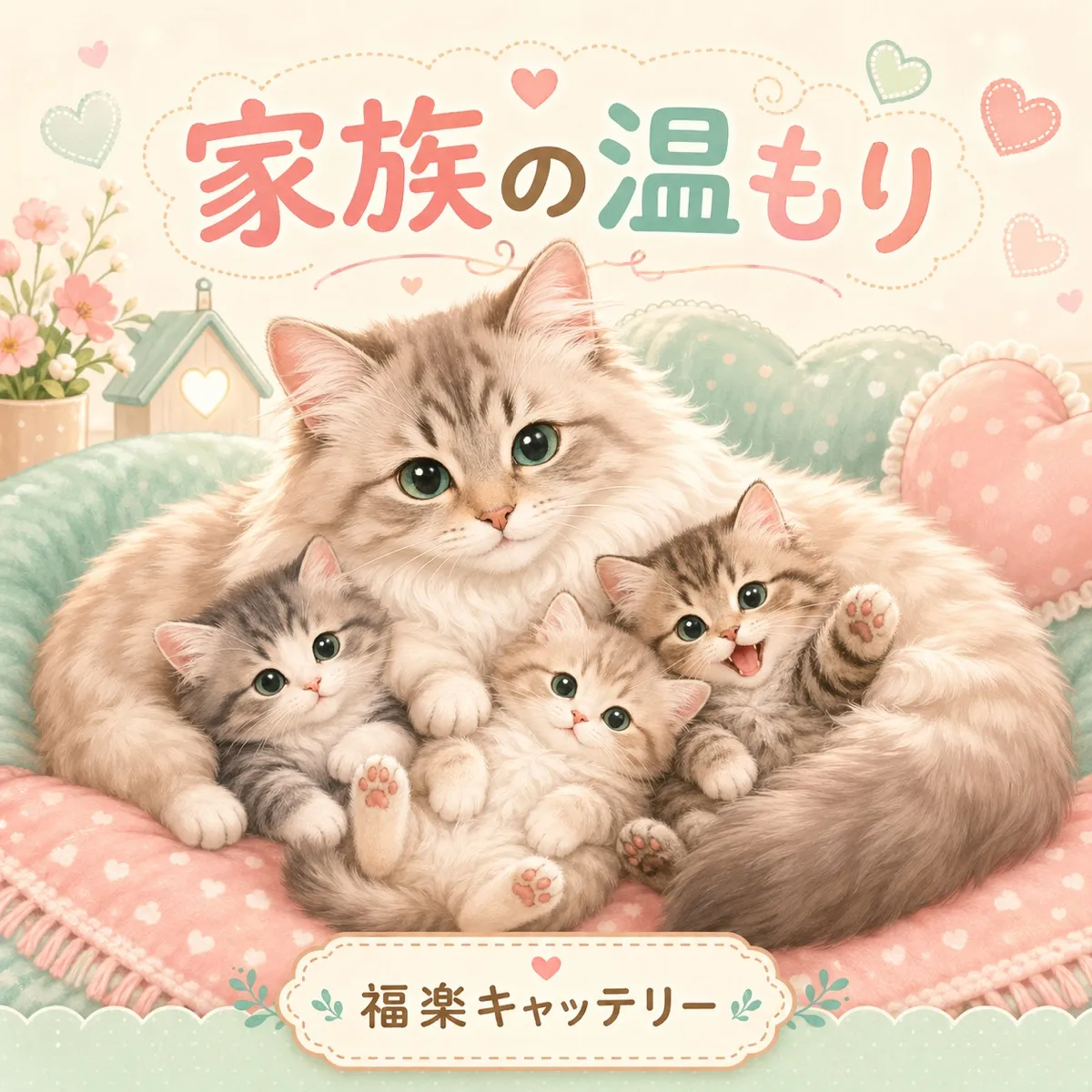 家族の温かさを感じる親子猫のイラスト