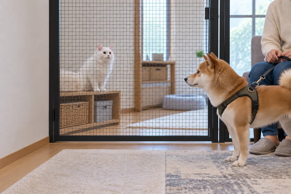 Using a closed barrier with the dog on a lead (AI illustration)