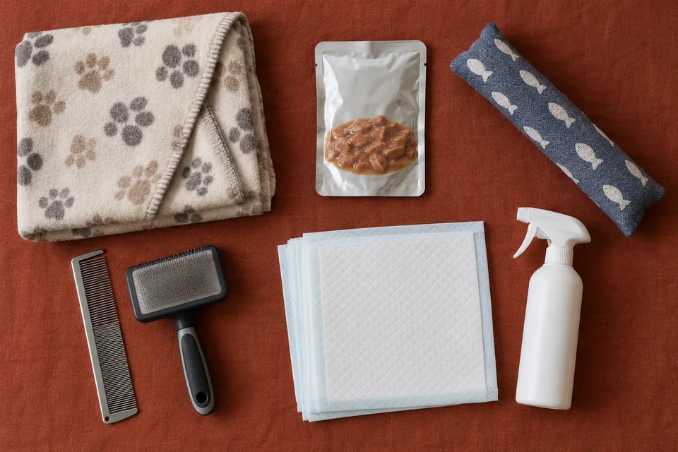 Spare pads, bedding, play and grooming supplies (AI illustration)